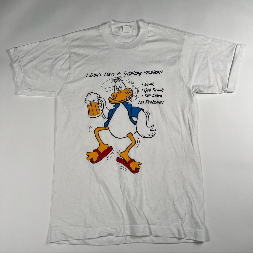 Drunk Duck Vintage White Shirt Single Stitch Novelty Tee Drinking Problem Funny